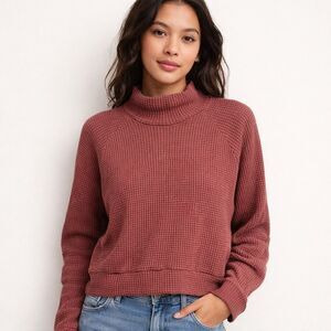 The North Face Sweater Womens XL Pink Waffle Knit Mock Neck Thermal Pullover